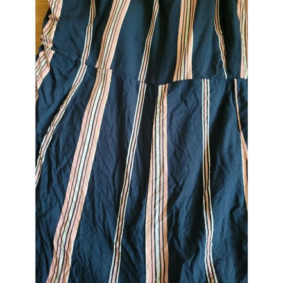 Moral Fiber Striped Tie Strap Jumpsuit Sleeveless Wide Leg Romper Medium Blue - Picture 4 of 9